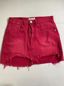 ONE X ONE TEASPOON Red Vanguard Denim Mini Skirt Size 27 Raw Hem festival... - Picture 1 of 19