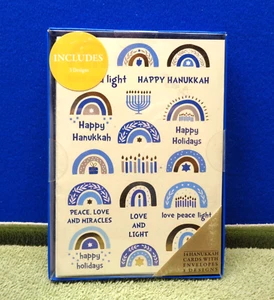 Box of 14 Happy Hanukkah Cards with Envelopes- 3 Different Designs- NEW NIB - Afbeelding 1 van 4