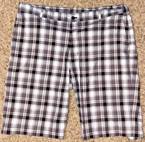 Slazenger Golf Shorts Mens 38 Black Gray Plaid Bermuda Flat Front Inseam 11" - Picture 1 of 4