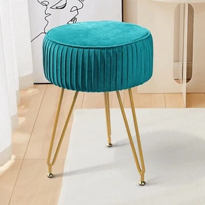 ECOMEX Velvet Round Ottoman with Metal Legs, Upholstered Pleated Round Ottoman - Picture 1 of 8