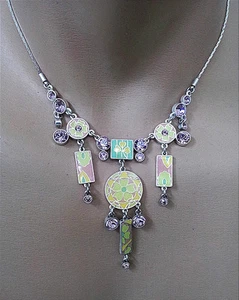 NEU PILGRIM SILBERKETTE HALSKETTE GEO SAMMLUNG KRISTALLE EMAILLE BLUMENANHÄNGER - Bild 1 von 3