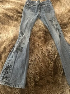 Vintage Y2k Bongo Jeans Girls Size 10 Butterflies Flowers Sequins Flare - Picture 1 of 8