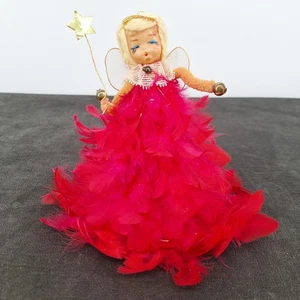 1950s Christmas Angel Pink Feathers Tree Topper, Hanger Mantel Centerpiece 6.5" - Picture 1 of 14