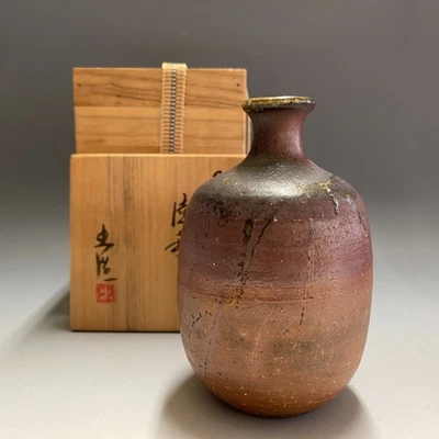Jarrón botella sake Tokkuri Izuru Yamamoto / Bizen Ware A847: cerámica japonesa Foto 1 de 4