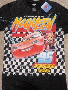 NWT Disney Pixar Cars Lighting Mcqueen 95 Ka-Chow Champion Black Shirt Medium - Picture 1 of 4