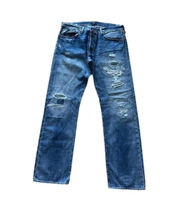 $298 Polo Ralph Lauren Jeans The VINTAGE Classic Fit Distressed Sz 34x32 Blue - Picture 1 of 14