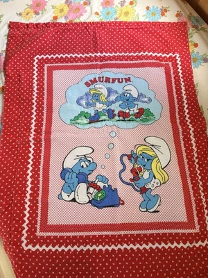 Manta vintage hecha a mano pitufo regazo/bebé roja blanca Foto 1 de 4