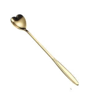 Golden Stainless Steel Spoon Ergonomic Round Dessert Spoon With Long Handle For - Picture 1 of 1