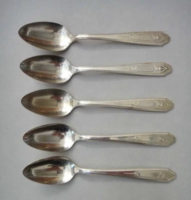 1935 MARTINIQUE LADY BEAUTIFUL NATIONAL MONARCH SILVERPLATE 5 TEA/DESSERT SPOONS - Image 1 of 4