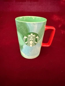 NEW Starbucks 2024 Holiday Coffee Mug Blue Green Cup with Red Handle 13 Ounce - Picture 1 of 4