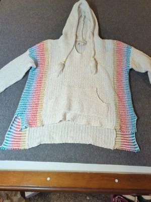 Vintage Havana Sweater with Hood Sz Small Cream with Color Stripes Front Pocket - Image 1 of 4