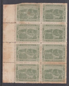 1905-8 LANDSCAPES 1/2d BLOCK 8 TASMANIA STATE PRE-DECIMAL STAMPS MINT #22 - Picture 1 of 2