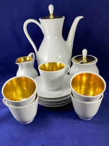 Vintage Bareuther Waldsassen Bavaria Germany 15 Piece Coffee Set White & Gold - Picture 1 of 7