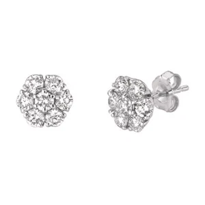 Pendientes con racimo de flores de diamantes naturales de 1,50 quilates G SI 14K de oro blanco - Imagen 1 de 2
