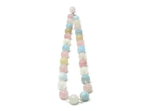 Collana girocollo con pietre di giada morganite multicolore, argento 925 - Foto 1 di 7