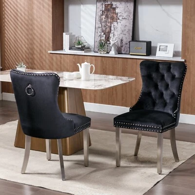Modern Kitchen Dining Room Chair Set of 2 High Back Upholstered Dinner Steel Leg - Image 1 of 4