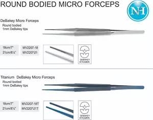 Micro pinzas DeBakey cuerpo redondeado puntas de 1 mm titanio y acero inoxidable - Imagen 1 de 6