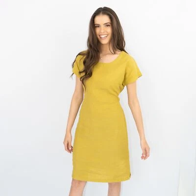 White Stuff Dress Olive Green Womens Short Sleeve Linen Lightweight Tie On Belt - Image 1 of 4