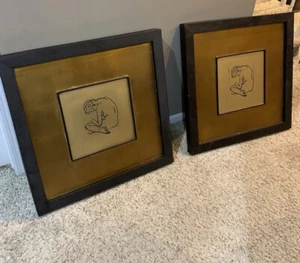 Vintage Uttermost Framed Art – 29" x 29" Minimalist Design with Brass Accents - Picture 1 of 11