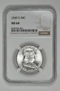 1949 S 50C Silver Franklin Half Dollar NGC MS 64 White with New Holder - Picture 1 of 2