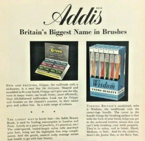 Original Vintage Print Reklame Addis Haarbürsten Zahnbürsten Nagelbürste 50er Jahre - Bild 1 von 3