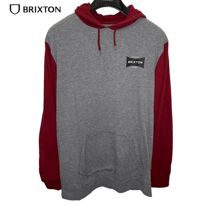 Brixton Sudadera con Capucha Suéter Talla XL Bolsillo Canguro, Logo, Gris y Granate Foto 1 de 4