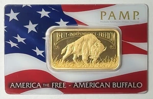 PAMP America The Free American Buffalo - 1 oz Gold Bar 999.9 Fine (Sealed Assay) - Picture 1 of 2