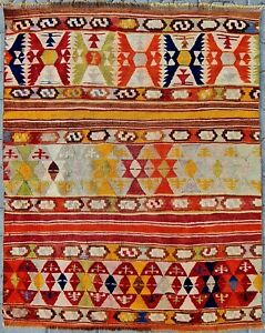 Tapis ancien coloré, tapis anatolien, tapis Kilim, tapis géométrique, tapis Baho, tribal