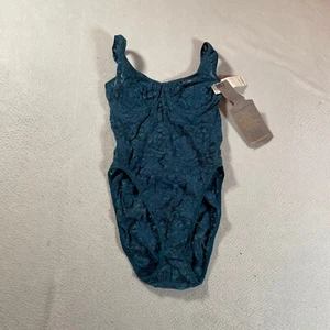 Vintage Vassarette Bodysuit Lingerie 34 C Green Satin Lace Teddy Snap Closure - Picture 1 of 19