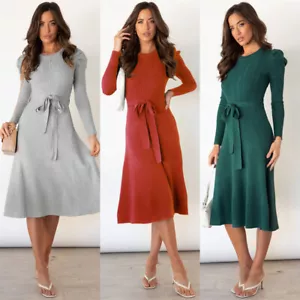 Vestido Suéter Adelgazante Cintura Alta Manga Burbuja Temperamento Tejido Largo Medio - Imagen 1 de 20