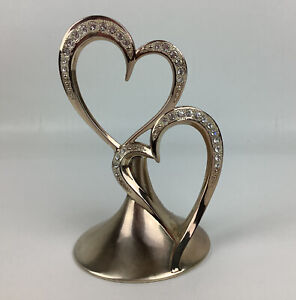 Double HEART Metal with Rhinestones Cake Topper Rose Gold Color