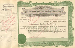 Señal de señal automática 192_ Cantón Ohio certificado de stock antiguo sin emitir - Imagen 1 de 1