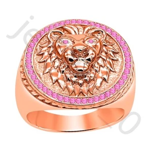 0.40 Ctw Lab Created Pink Sapphire 14K Rose Gold Over Wedding Lion Men's Ring - Picture 1 of 5