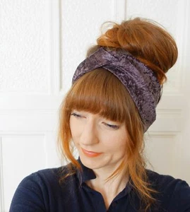 Stirnband Dunkelbraun Panne-Samt Retro Turban // handgefertigt - Bild 1 von 3