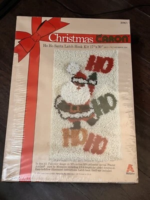 VTG 1978 Caron Christmas HO HO Santa Latch Hook Wall Hanging Kit 17" x 30" NOS - Image 1 of 3