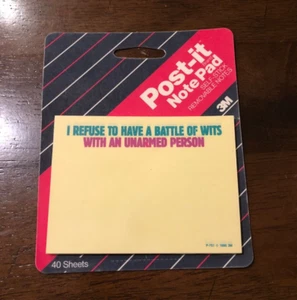 Vintage Sammlerstück Post-It Notizblock 40 Blatt 1986 3M Neu Cartoon Battle of Wits - Bild 1 von 4