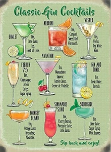 Classic Gin Cocktails recipes small steel sign 200mm x 150mm (og) - Picture 1 of 1
