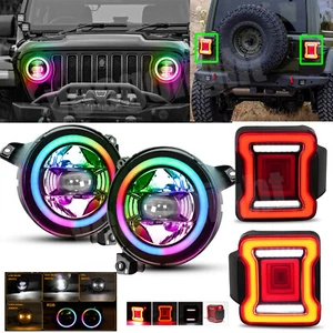2018-2023 para Jeep Wrangler JL JLU Combo 9" LED Halo Faros y Luz Trasera Roja - Imagen 1 de 14