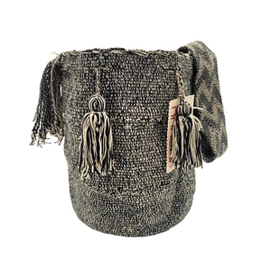 2 COLORS 🇨🇴 Colombian Large Handmade Wayuu Tribe Mochila Black Bucket Boho Bag - Picture 1 of 9