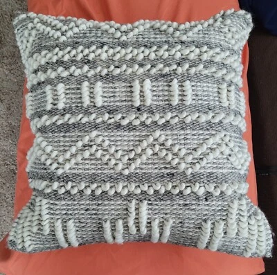 Surya Wool Cotton Pillow Square 18" Guest Room Throw Decor Boho India Chunky - Image 1 of 4