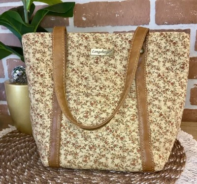 Bolso de Mano Longaberger Inspirado Retro Bolso de Transporte Todo Marrón Floral Usado en Excelente Condición Limpio Foto 1 de 4