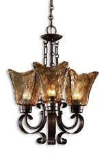 3 Light GOTHIC IRON European Glass Bronze Chandelier NEIMAN MARCUS Antique Amber