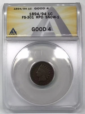 1894/94 Doubled Date Indian Head Cent ANACS G-04 / GOOD-4 - FS-301 RPD Snow S-1 - Image 1 of 4