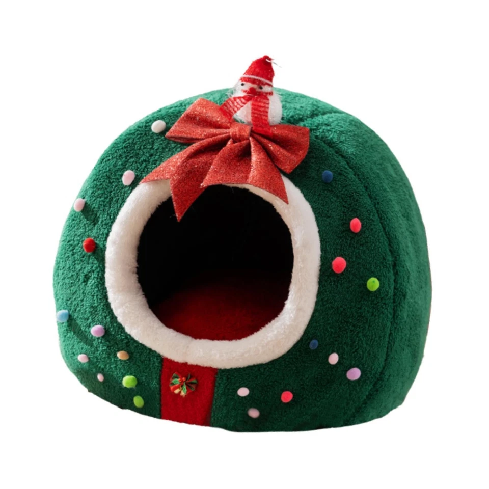 Christmas Cat Bed for Indoor Cats Xmas Cat Tent Cat Nest Pet Cave Bed for Kitten - Image 1 of 1
