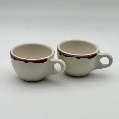 Restaurant Ware Coffee Mugs/Cups with Red Rim Vintage Diner Style Set - Set of 2 - Image 1 of 4