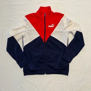PUMA Track Jacket Full Zip Colorblock Red White Blue Mens Size S Athletic Retro - Picture 1 of 7