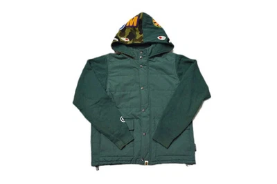 A BATHING APE Shark Hoodie Jacket XL Green Nylon Cotton Polyester Used - Image 1 of 3