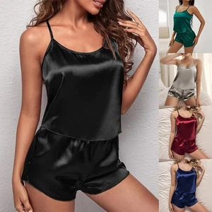 Soft and Breathable Women's V Neck Camisole & Shorts Set For Home Wear - Picture 1 of 20