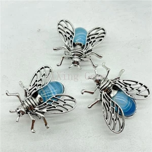 10 Stck. Blau Spitze Achat Zikade Fliege Anhänger Brosche Chakra Reiki Heilung Amulett - Bild 1 von 6