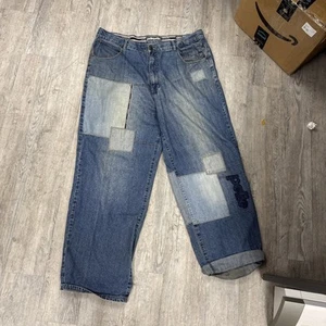 Vintage Y2K Pelle Pelle Super Baggy Skater Blue Washed Embroidered Denim Jeans - Picture 1 of 5